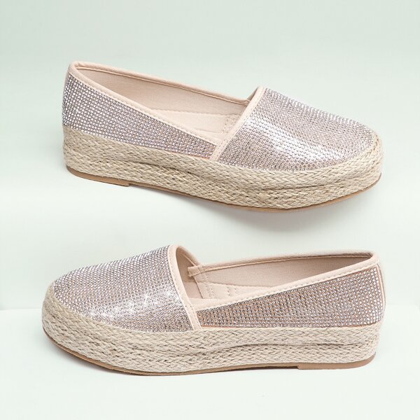 

Crystal Slip On Platform Espadrilles, Champagne