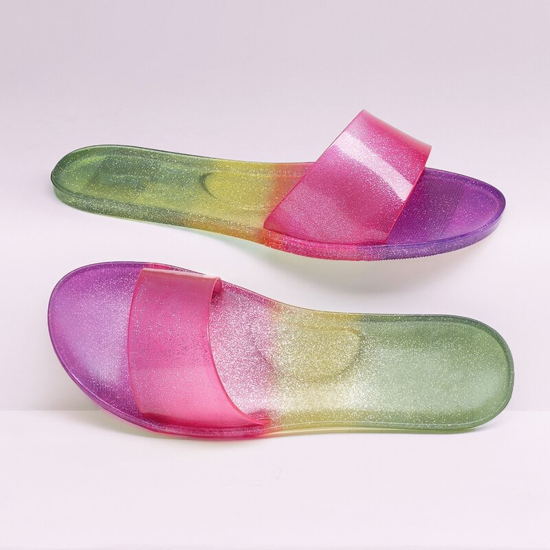 

Glitter Rainbow Ombre Open Toe Jelly Slide Sandals, Multicolor
