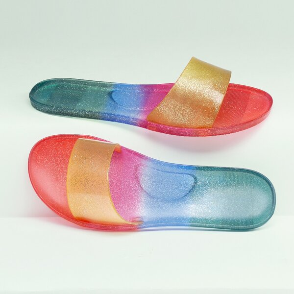 

Glitter Rainbow Ombre Open Toe Jelly Slide Sandals, Multicolor
