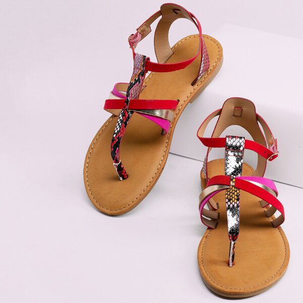 

Colorblock Snake Detail Gladiator Y-Strap Sandals, Multicolor