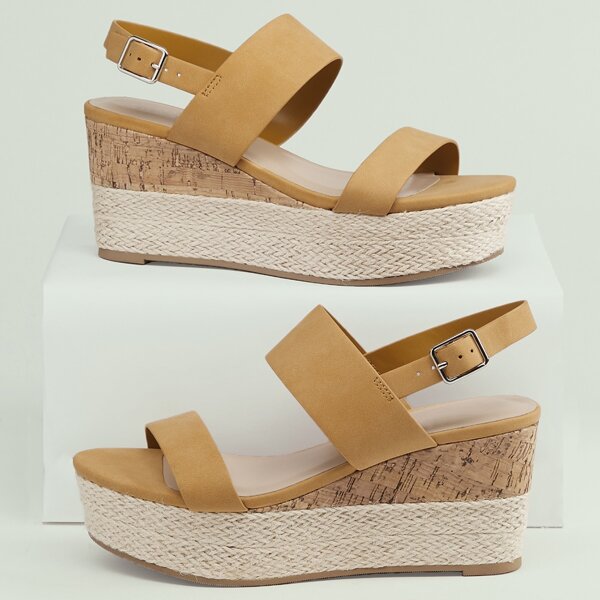 

Open Toe Two Band Slingback Wedge Sandals, Yellow