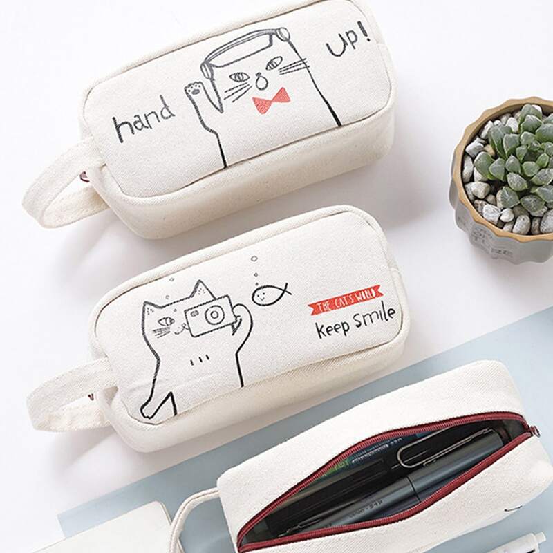

1pc Random Cartoon Cat Pattern Pencil Bag