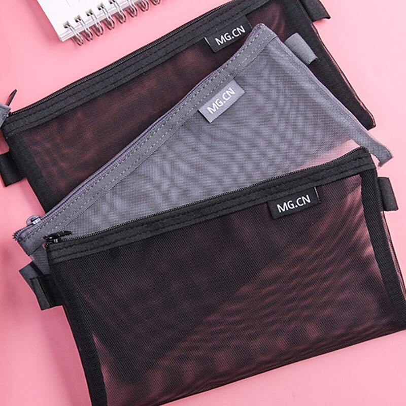 

1pc Sheer Mesh Pencil Bag, Black