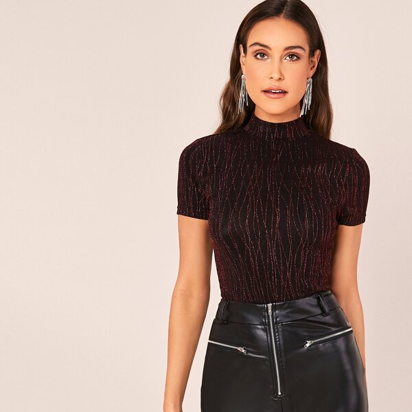 

Mock-neck Glitter Top, Multicolor