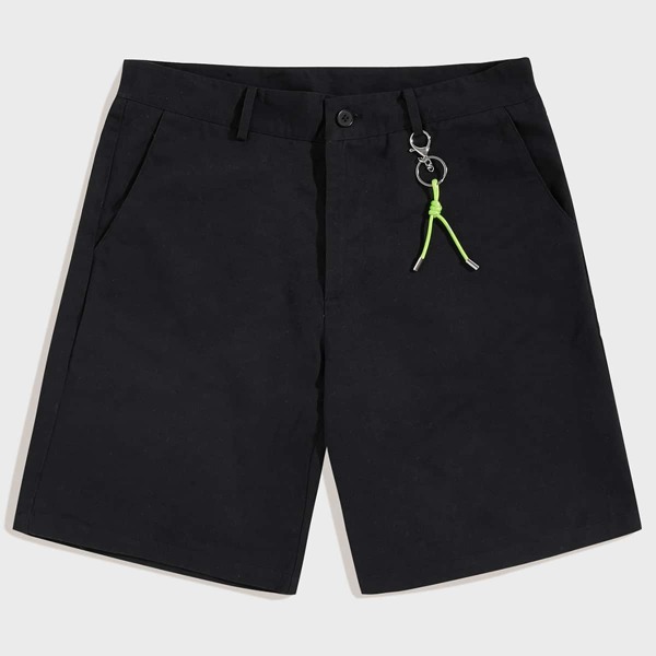 

Men Slant Pocket Bermuda Shorts With Ornaments, Black