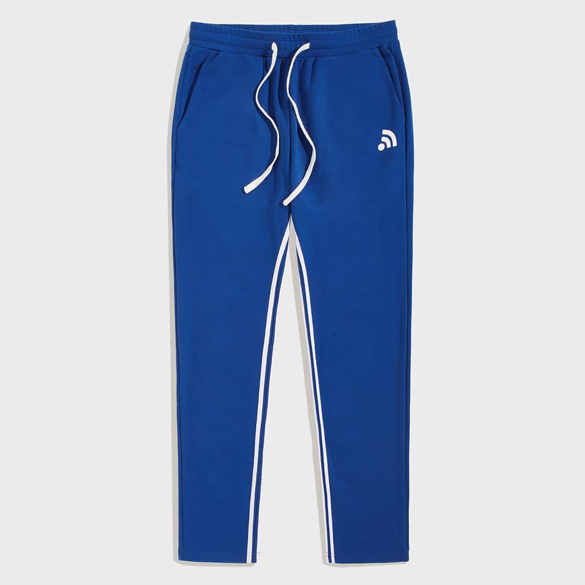 

Guys Contrast Striped Tape Graphic Print Pants, Blue