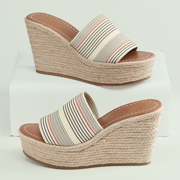 

Stripe Open Toe Platform Espadrille Wedge Sandals, Multicolor