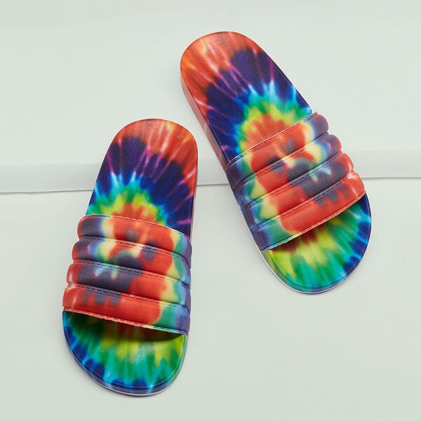 

Tie Dye Wide Band Open Toe Footbed Slide Sandals, Multicolor