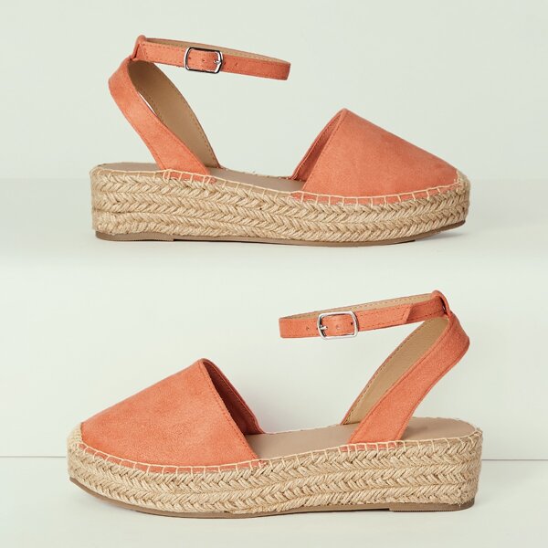 

Buckled Ankle Strap Platform Espadrilles, Orange