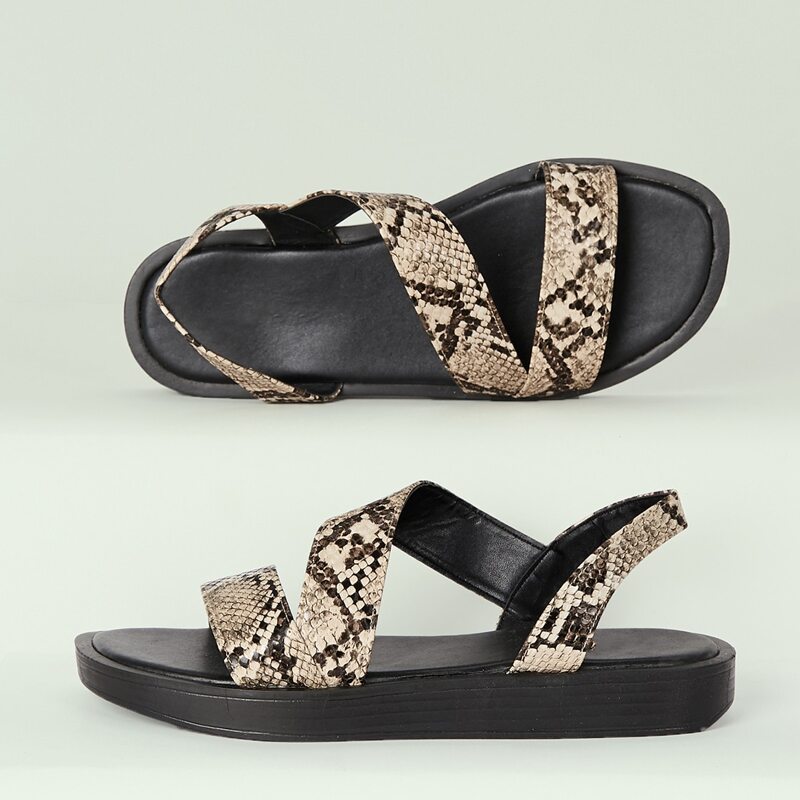 

Snakeskin Asymmetric Open Toe Slingback Sandals, Multicolor