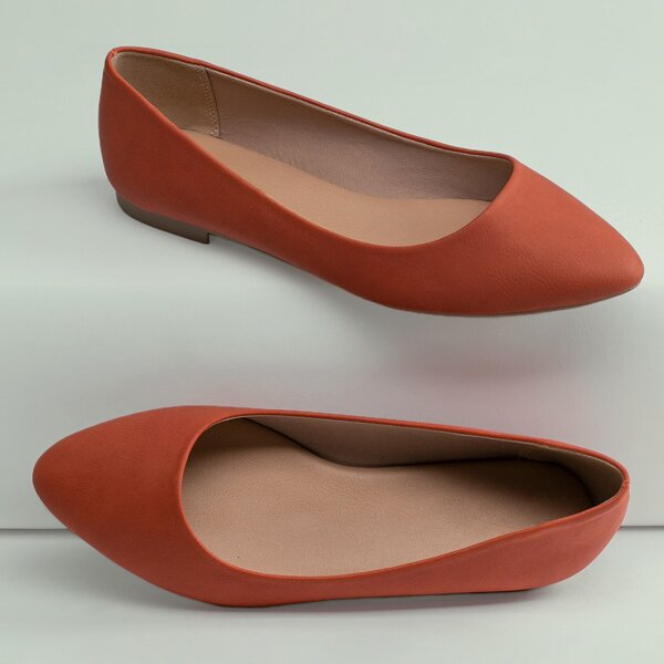 

Wide Width Pointed Toe Slip On Ballet Flats, Orange