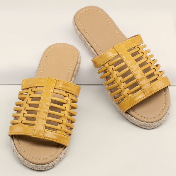 

Multi Strap Open Toe Flat Mule Sandals, Yellow
