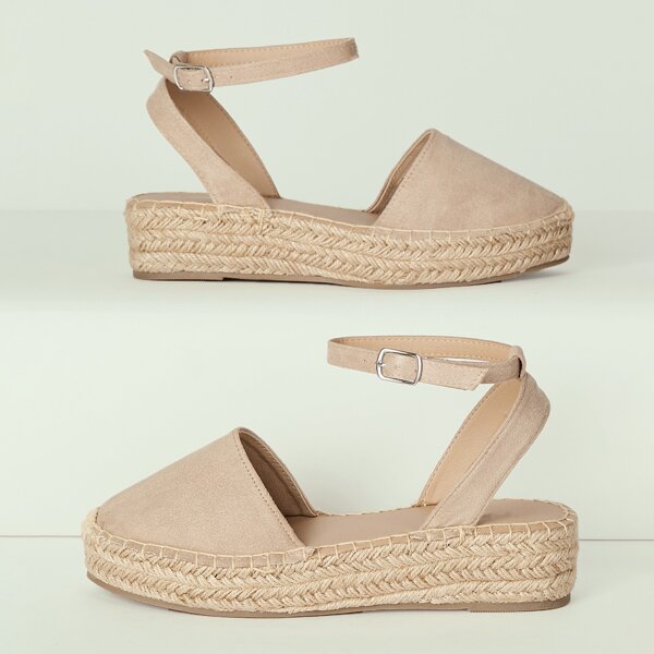 

Buckled Ankle Strap Platform Espadrilles, Beige