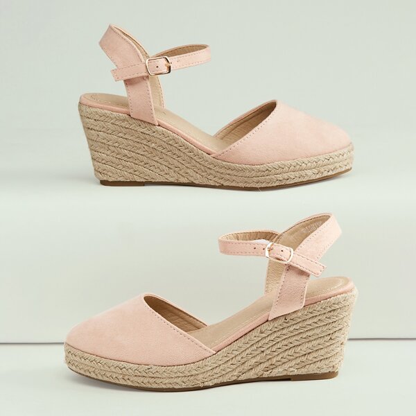 

Buckled Ankle Platform Wedge Espadrilles, Pink