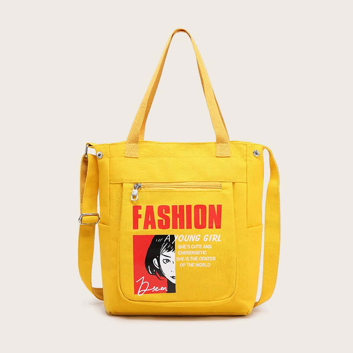

Letter & Figure Graphic Tote Bag, Yellow