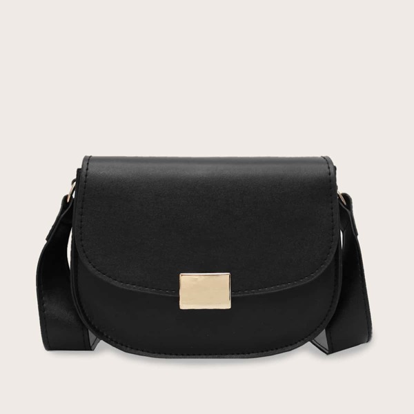 

Metal Decor Flap Crossbody Bag, Black