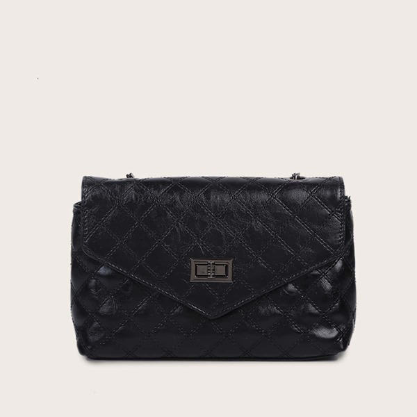 

Twist Lock Quilted Chain Crossbody Bag, Black