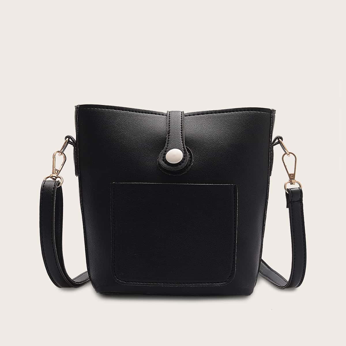 

Solid Pocket Front Crossbody Bag, Black