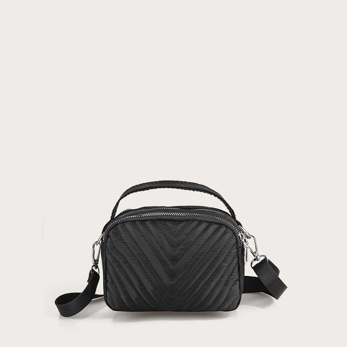 

Chevron Satchel Bag, Black