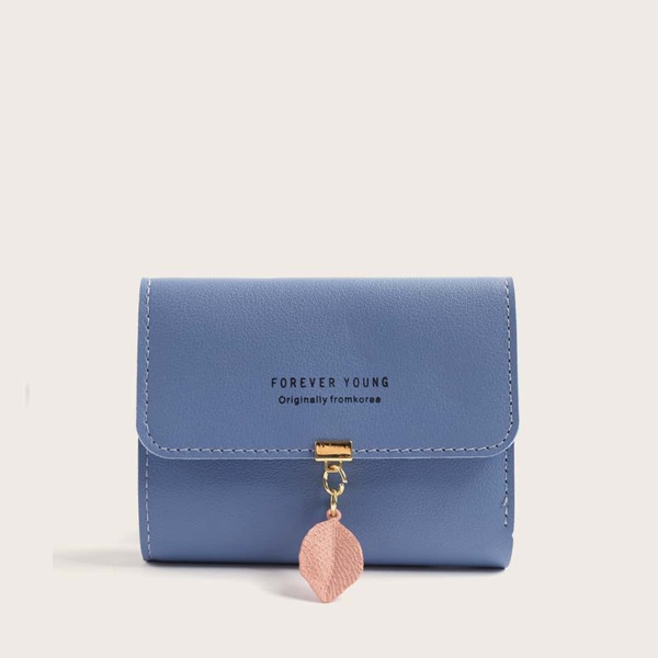 

Letter Graphic Leaf Charm Fold Wallet, Blue