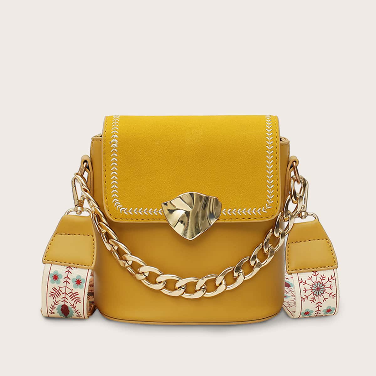 

Guitar Strap Flap Satchel Bag, Yellow