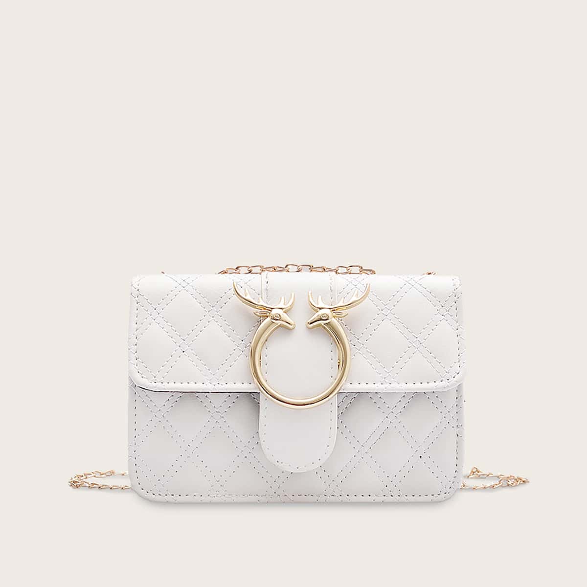

Quilted Flap Chain Crossbody Bag, White