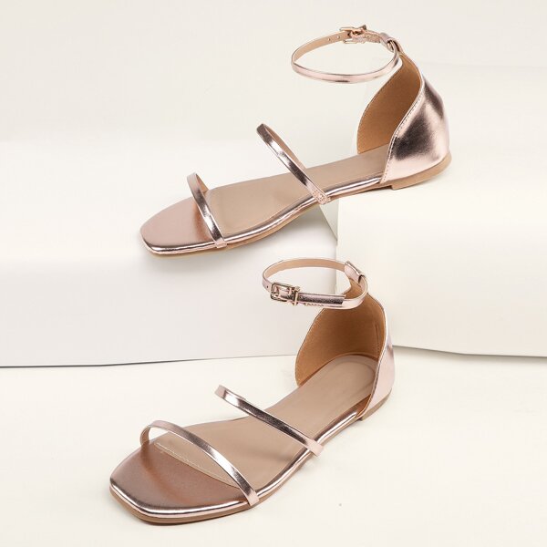 

Metallic Strappy Open Toe Gladiator Sandals, Champagne