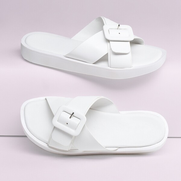 

Open Toe X Band Slide Sandals, White