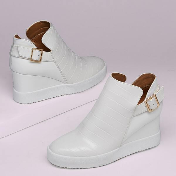 

Croc Embossed Wedge Sneakers, White
