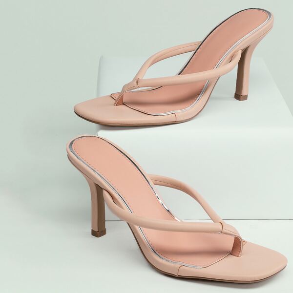 

Square Toe Stiletto Heel Y-Strap Sandals, Pink