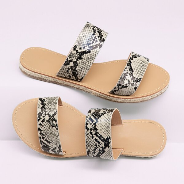 

Twin Band Open Toe Snakeskin Slide Sandals, Multicolor