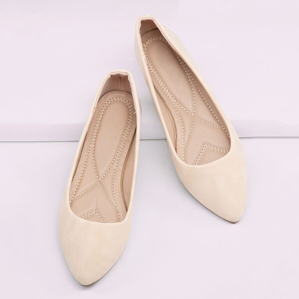 

Pointy Toe Slip On Ballerina Flats, Beige