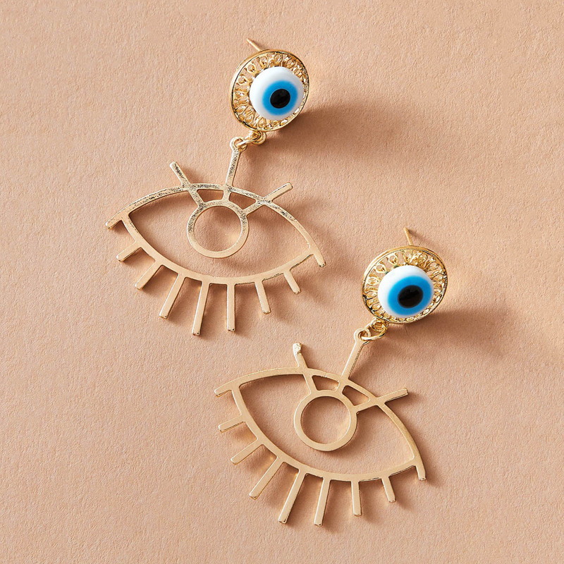 

1pair Eye Decor Hollow Out Drop Earrings, Gold