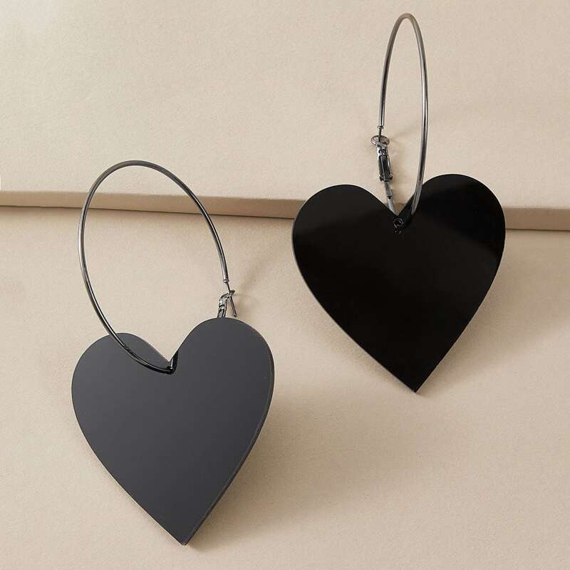 

1pair Heart Decor Drop Earrings, Black
