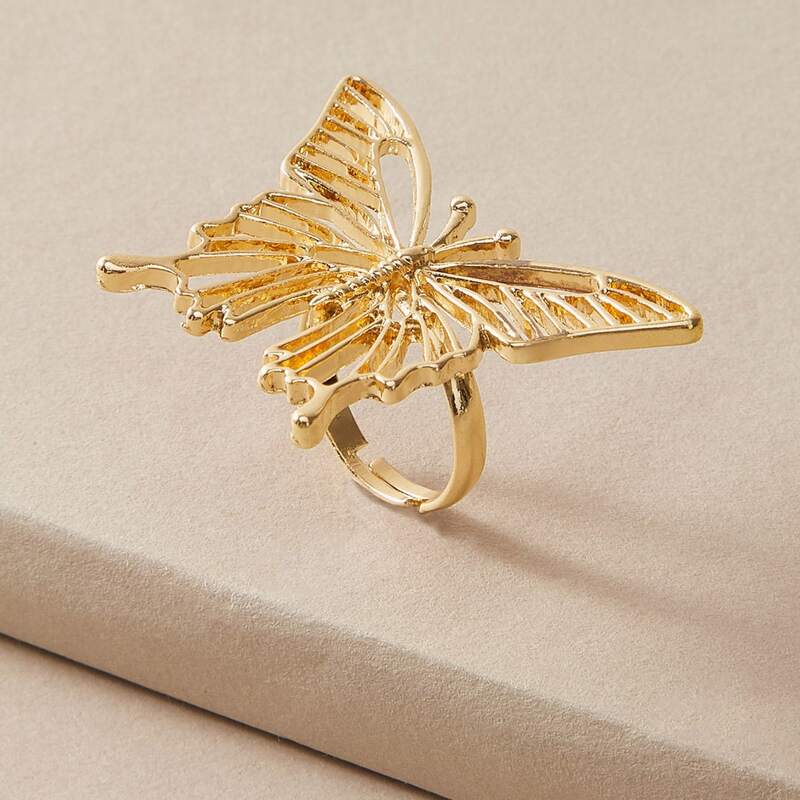 

1pc Hollow Out Butterfly Decor Ring, Gold