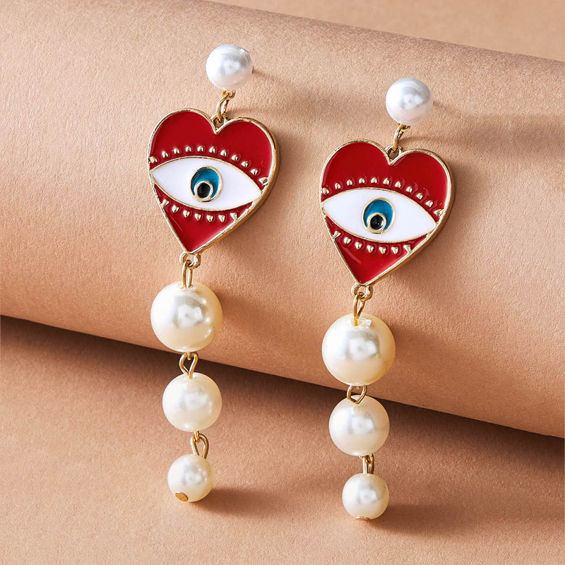

1pair Eye & Faux Pearl Decor Long Drop Earrings, Multicolor
