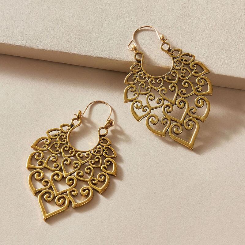 

1pair Bohemian Hollow Out Drop Earrings, Gold