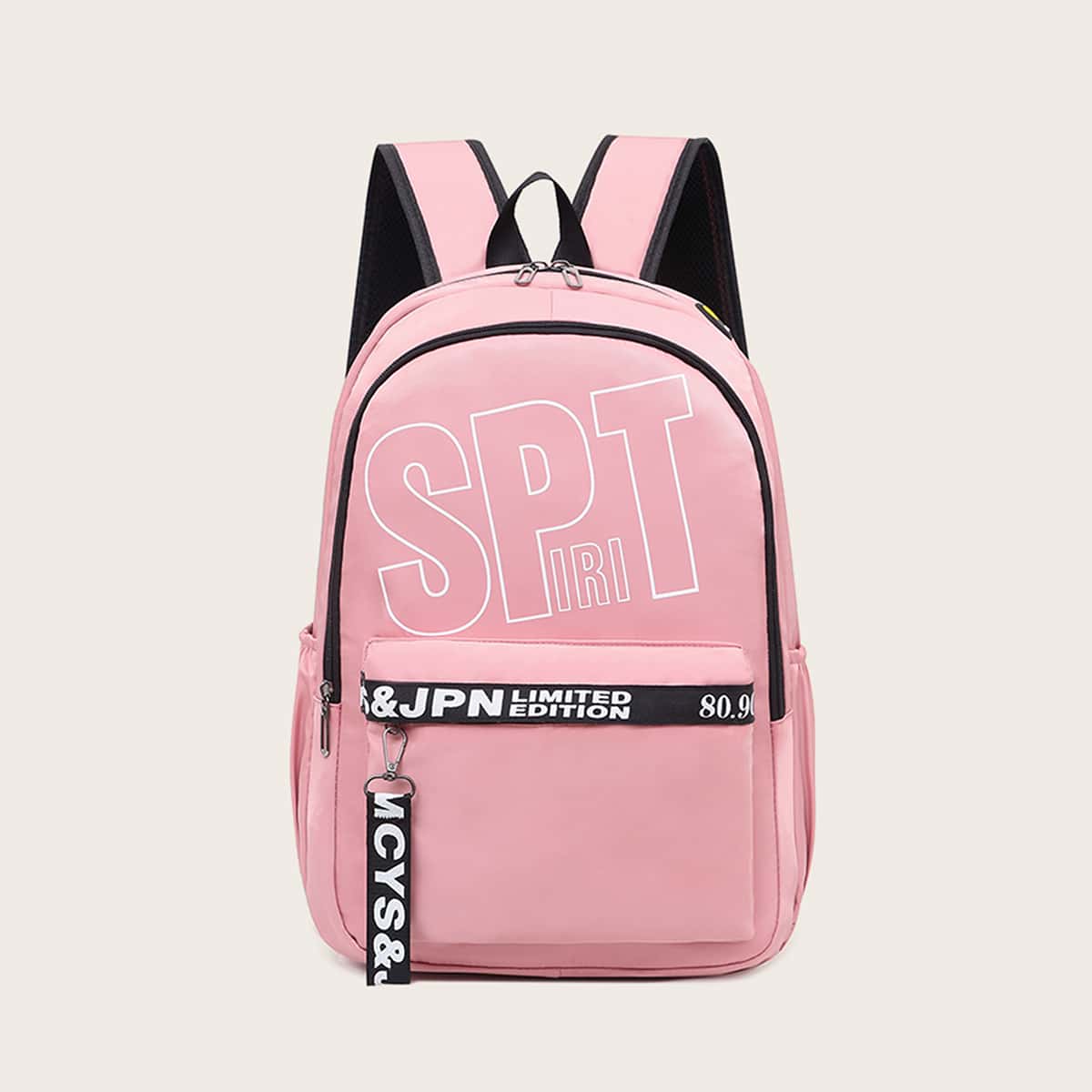 

Letter Graphic Pocket Front Backpack, Pink