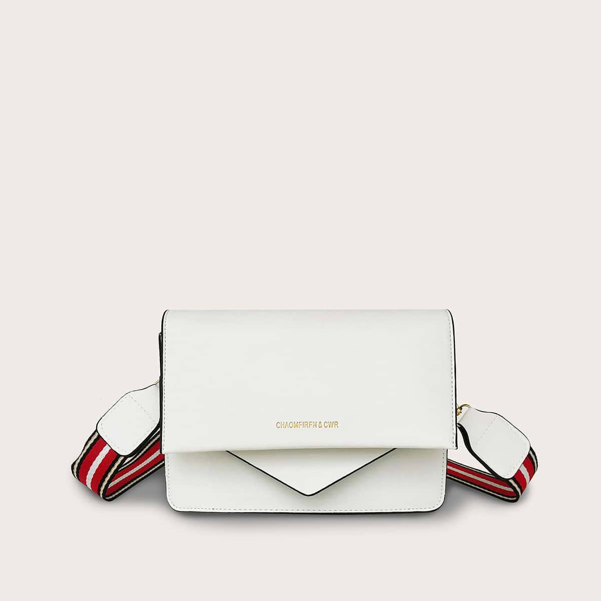 

Contrast Trim Flap Crossbody Bag, White