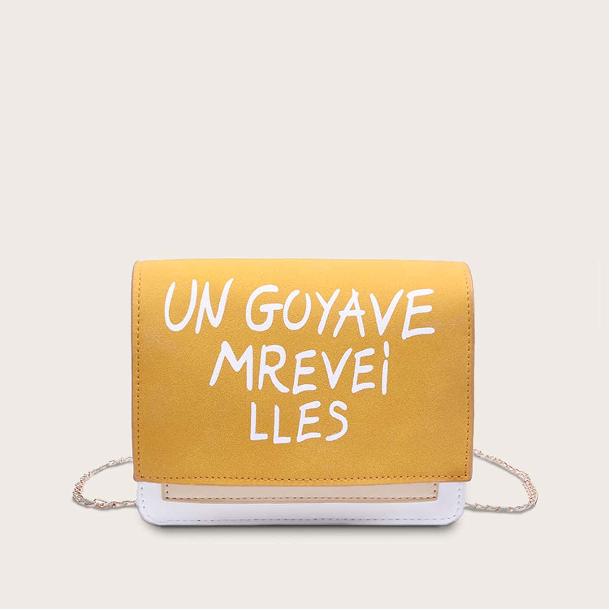 

Letter Graphic Flap Crossbody Bag, Yellow
