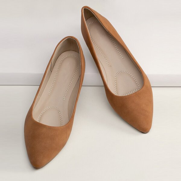 

Pointed Toe Slip On Ballet Flats, Brown