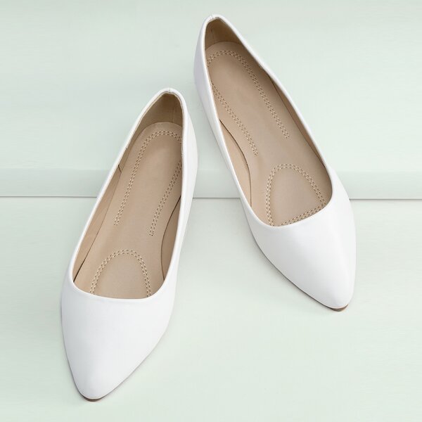 

Pointed Toe Slip On Ballet Flats, White