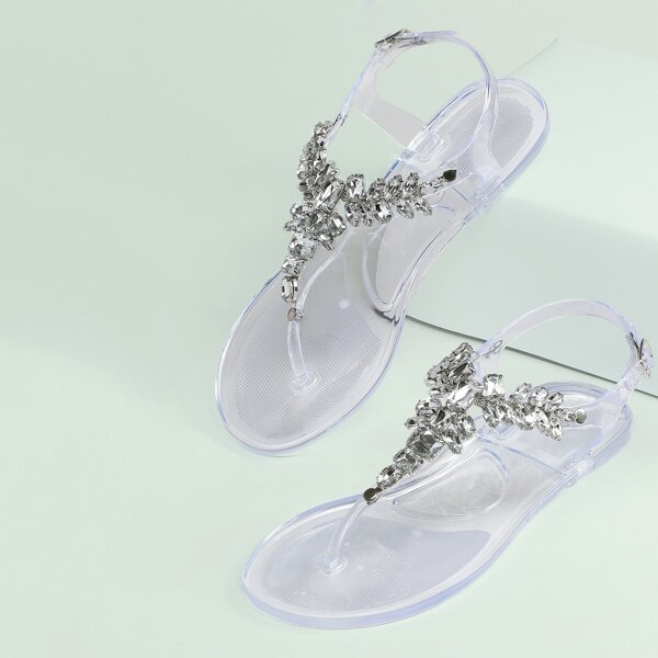 

Crystal Slingback Thong Jelly Sandals, White