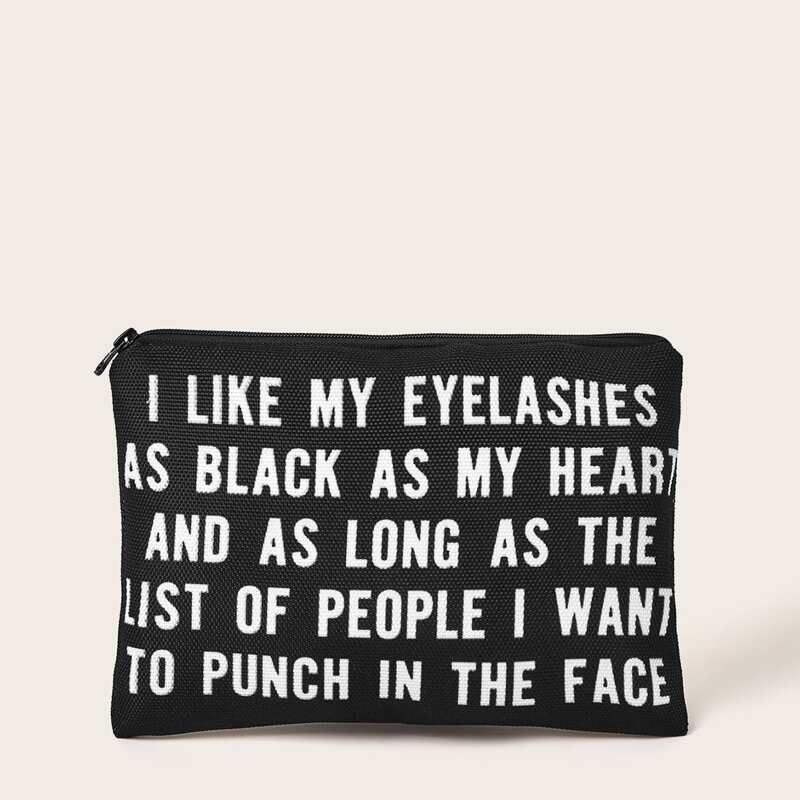 

Letter Graphic Makeup Bag, Black and white