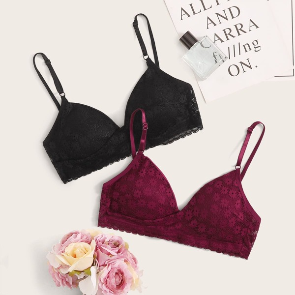 

2pack Floral Lace Bra Set, Multicolor