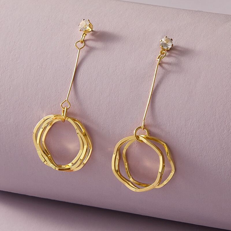 

1pair Rhinestone Engraved Round Drop Earrings, Gold