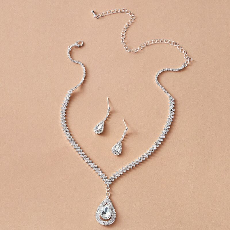 

3pcs Gemstone & Rhinestone Decor Necklace Set