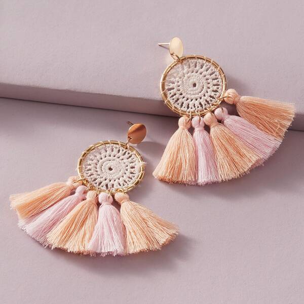 

2pairs Braided Tassel Decor Drop Earrings, Multicolor