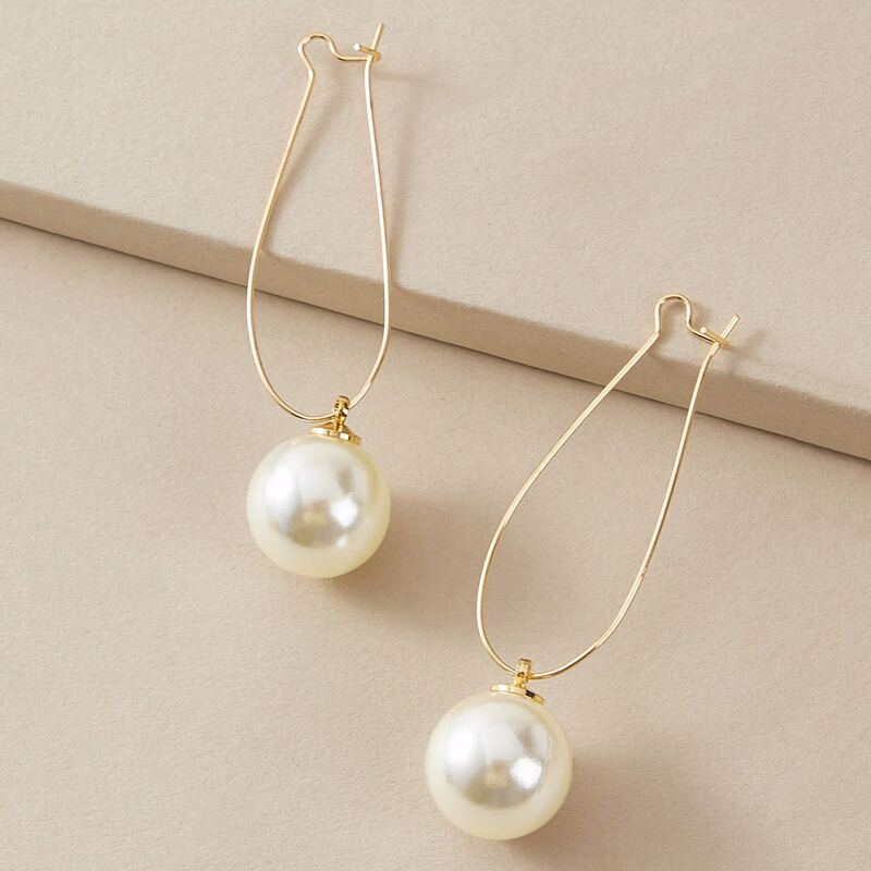 

1pair Pearl Decor Drop Earrings, Gold
