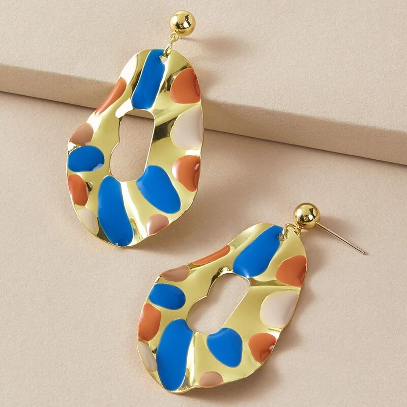 

1pair Color Block Abstract Drop Earrings, Multicolor